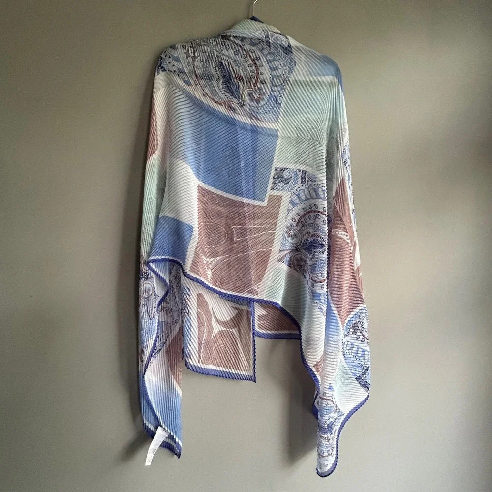 Chicos Womens Blue Brown Paisley Patchwork Pleated‎ Wrap Scarf One Size